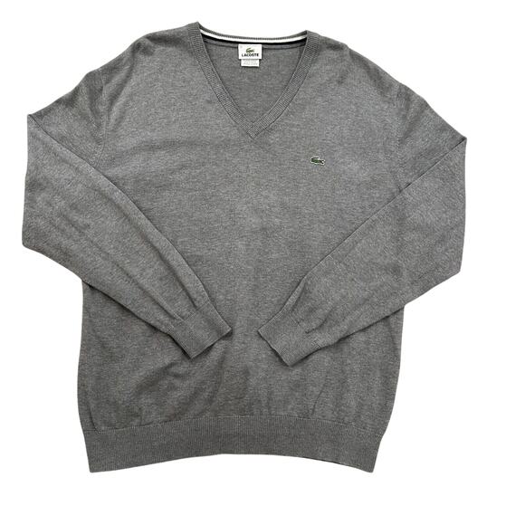 Lacoste Men's XL Gray V-Neck Sweater Pullover Long Sleeve Preppy Academia Dad - Picture 1 of 5
